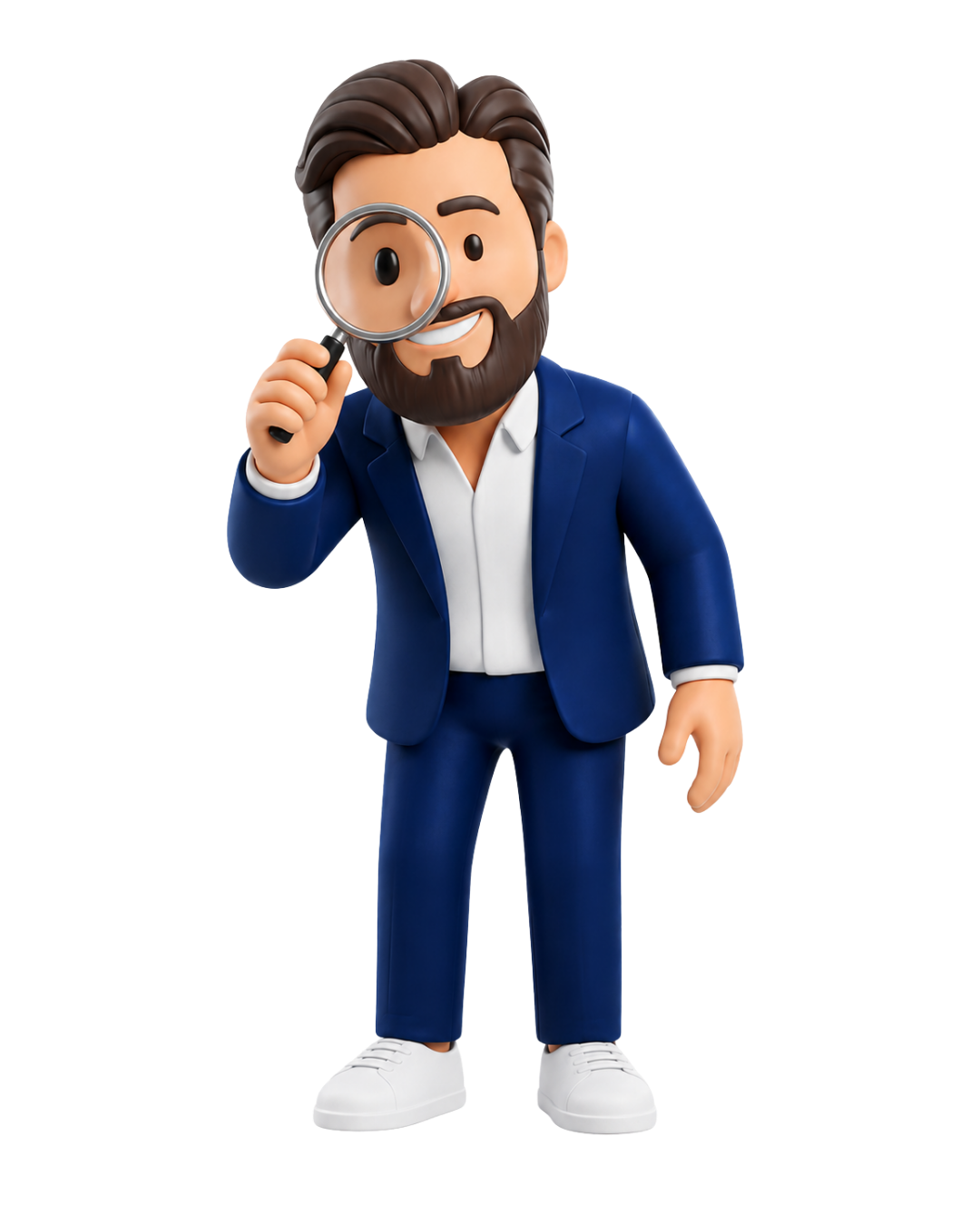 Personagem 3D investigando com lupa